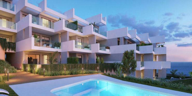 Off plan contemporary style development with great views over the Mediterranean Sea in Manilva. From € 340.000